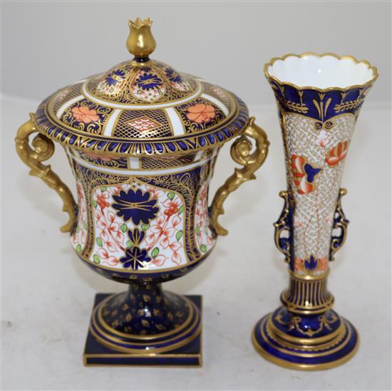 A Royal Crown Derby urn & cover & similar vase